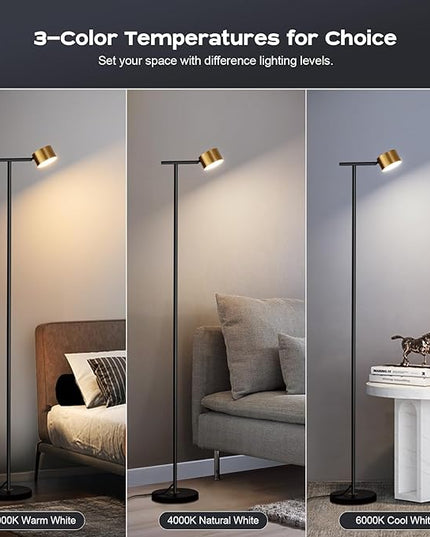 Floor Lamps for Living Room, 3 Color Temperatures Minimalist Floor Lamp with Flexible Lamp Cap,Modern Tall Floor Lamp for Bedroom, Foot Switch, Standing Reading Lamp for Office Working - LeafyLoom