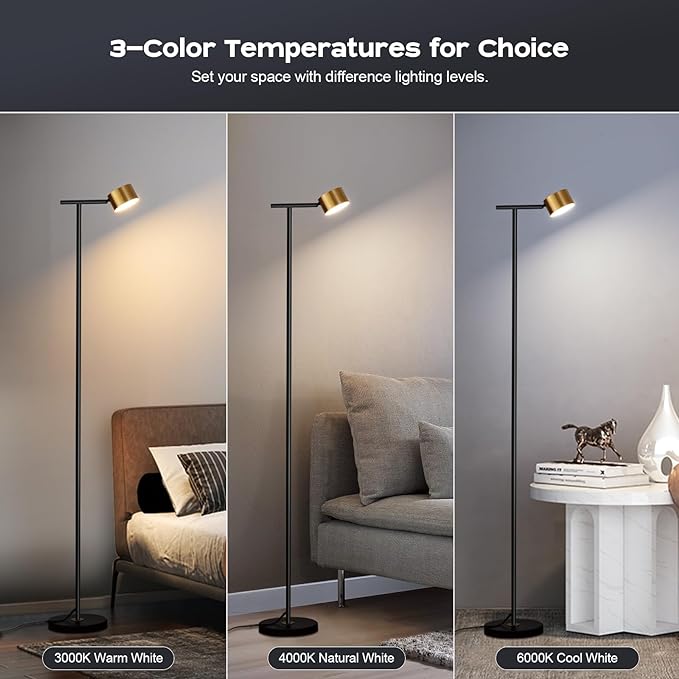 Floor Lamps for Living Room, 3 Color Temperatures Minimalist Floor Lamp with Flexible Lamp Cap,Modern Tall Floor Lamp for Bedroom, Foot Switch, Standing Reading Lamp for Office Working - LeafyLoom