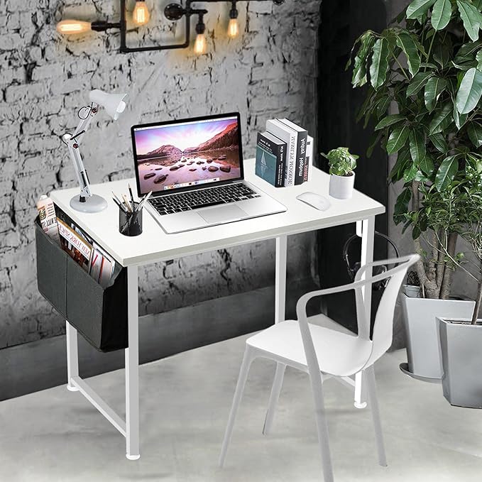 Lufeiya White Small Desk for Bedroom - Student Kids Study Writing Table for Home Office Bedroom Small Spaces 32 Inch Modern Mini Laptop PC Computer Desks, White - LeafyLoom