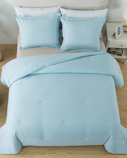 Full Size Baby Blue Comforter Set, Lightweight Down Alternative Soft Boho Bedding Comforter Set, Breathable Fluffy Microfiber Skin-Friendly Comforter for All Seasons - LeafyLoom