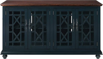 Martin Svensson Home Palisades TV Stand, 63" W x 35" H, Catalina Blue with Coffee Top - LeafyLoom