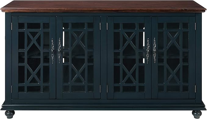 Martin Svensson Home Palisades TV Stand, 63" W x 35" H, Catalina Blue with Coffee Top - LeafyLoom
