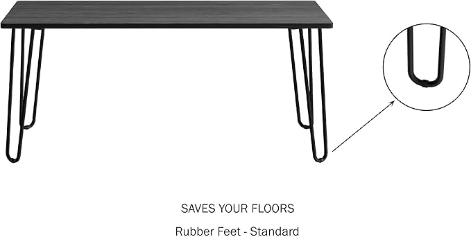 Lavish Home Coffee Table with Hairpin Legs - Modern Industrial Style Home Decor - Woodgrain-Look and Steel Accent Living Room Furniture (Black) - LeafyLoom