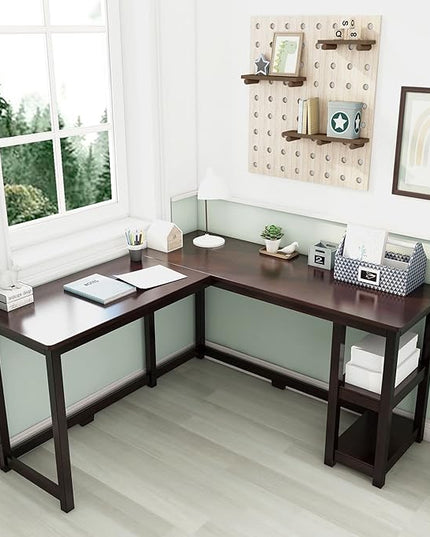 Max & Lily Solid Wood Corner Desk, 55 x 55 Inches, Espresso - LeafyLoom