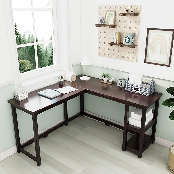 Max & Lily Solid Wood Corner Desk, 55 x 55 Inches, Espresso - LeafyLoom