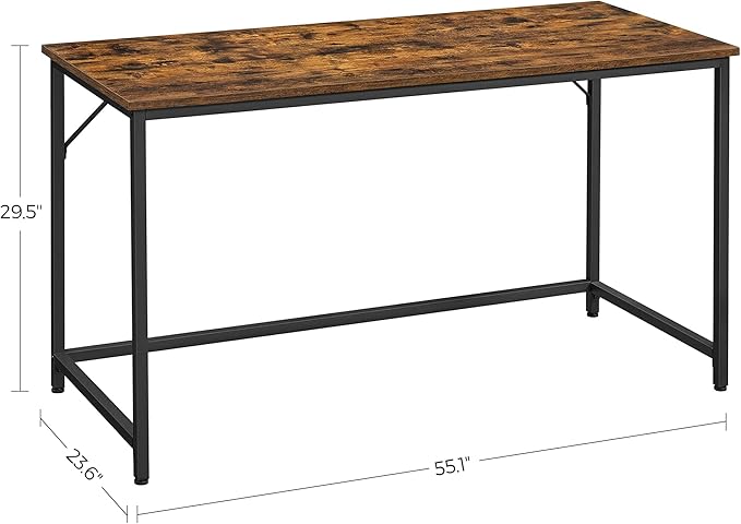 VASAGLE Computer Desk, Gaming Desk, Home Office Desk, for Small Spaces, 23.6 x 55.1 x 29.5 Inches, Industrial Style, Metal Frame, Rustic Brown and Black ULWD043B01 - LeafyLoom
