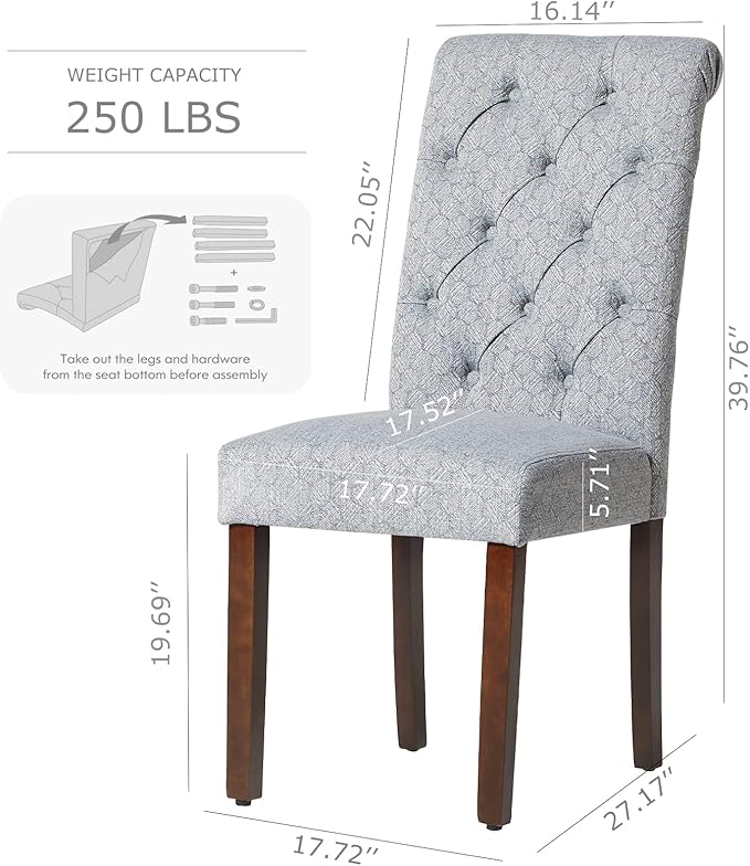 COLAMY Button Tufted Dining Chairs Set of 6, Parsons Upholstered Fabric Dining Room Chairs Kitchen Chairs with Wood Legs and Padded Seat, Blue Bubble - LeafyLoom