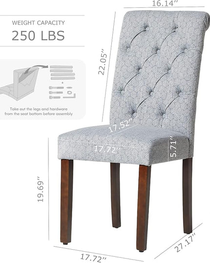 COLAMY Button Tufted Dining Chairs Set of 4, Parsons Upholstered Fabric Dining Room Chairs Kitchen Chairs with Wood Legs and Padded Seat, Blue Bubble - LeafyLoom
