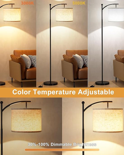 Ambimall Floor Lamp with Remote Control and Stepless Dimmable Bulb, Colors Temperature & Brightness Adjustable, Modern Floor Lamps for Living Room（Beige Shade & Black Pole） - LeafyLoom