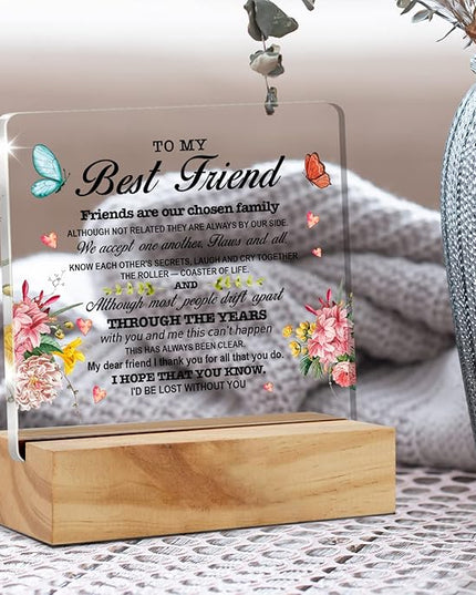 Best Friend Gift Friendship Desk Decor Friends are Our Chosen Family Acrylic Desk Plaque Sign with Wood Stand Home Office Table Desk Sign Keepsake - LeafyLoom