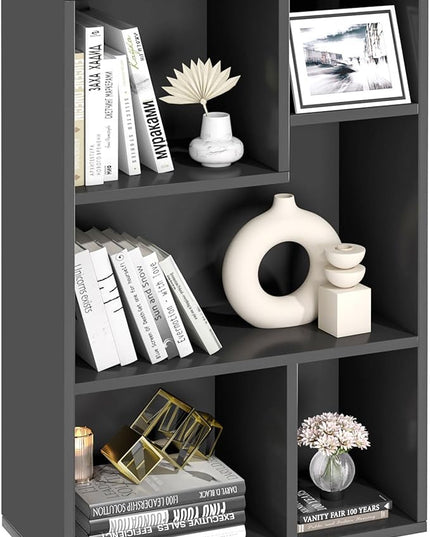VECELO Modern Bookshelf, 5 Cube Shelf, Fits Tallest Hardcovers, Horizontal Available, Storage Organzier for Home Office, Matte Black - LeafyLoom