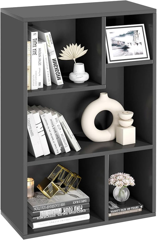 VECELO Modern Bookshelf, 5 Cube Shelf, Fits Tallest Hardcovers, Horizontal Available, Storage Organzier for Home Office, Matte Black - LeafyLoom