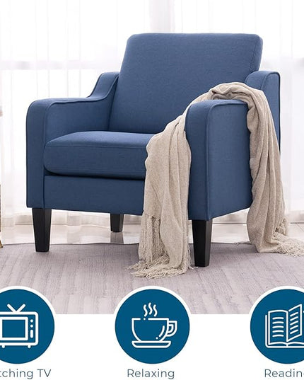 VINGLI Mid century Modern Accent Chair,Navy Blue Fabric Accent Chairs for Living Room Upholstered Armchair with Scooped Arms for Bedroom,Apartment,Studio,Office,Waiting Room - LeafyLoom