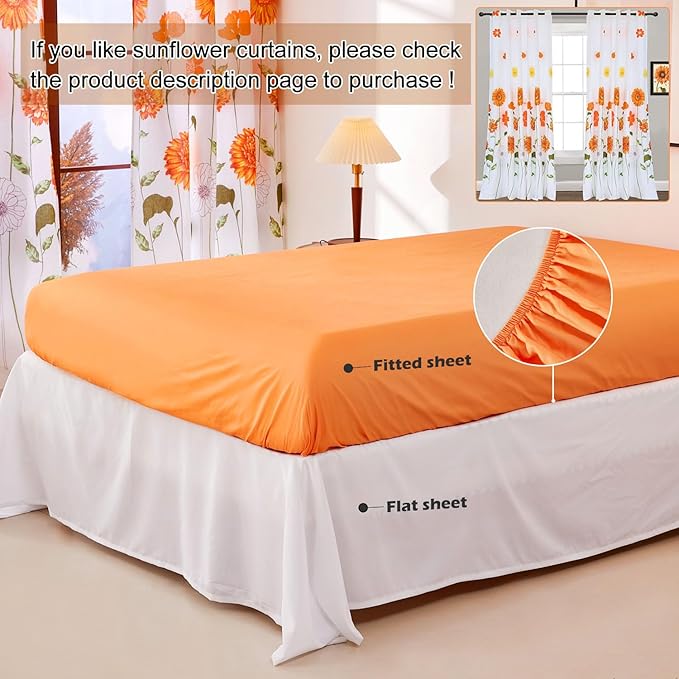 EVENHUG Twin Comforter Set 5 Pieces Reversible Twin Size Comforters for All Season Orange Sunflower Floral Bedding Sets Bed in a Bag with Flat Sheet and Fitted Sheet,Pillowcases & Shams - LeafyLoom