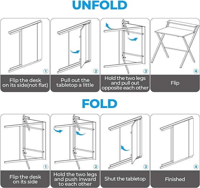 GreenForest Folding Desk No Assembly Required Small Size, 2-Tier Foldable Computer Desk with Shelf for Home Office, Space Saving Portable Laptop Study Foldable Table for Small Spaces, Brown - LeafyLoom