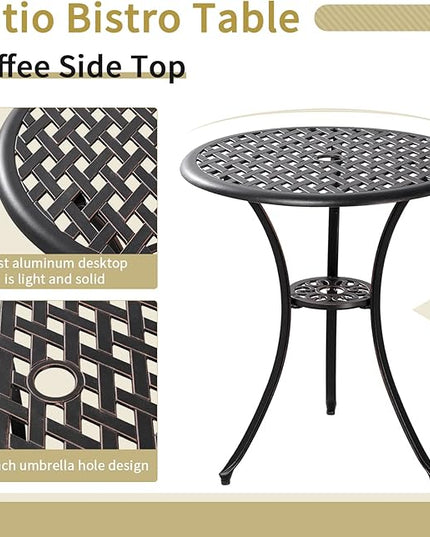 3 Piece Patio Bistro Set Outdoor Bistro Table Set Anti Rust Bistro Table and Chairs w/Umbrella Hole, Durable Patio Set for Porch, Balcony - LeafyLoom