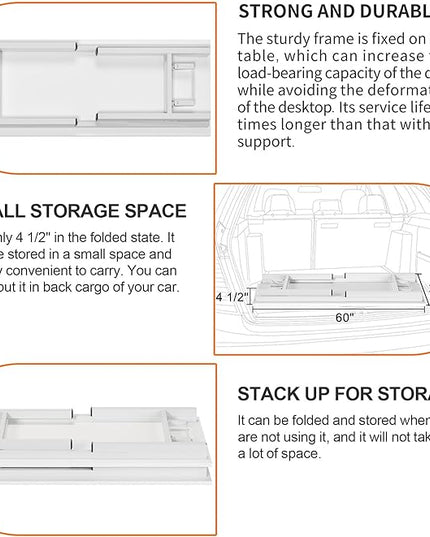 Need Home Office Desk Large Computer Desk 60 inch Sturdy Table Foldable Desk Gaming Computer Table No Assembly Required, White&White Frame AC5DW(152.4 * 60) - LeafyLoom