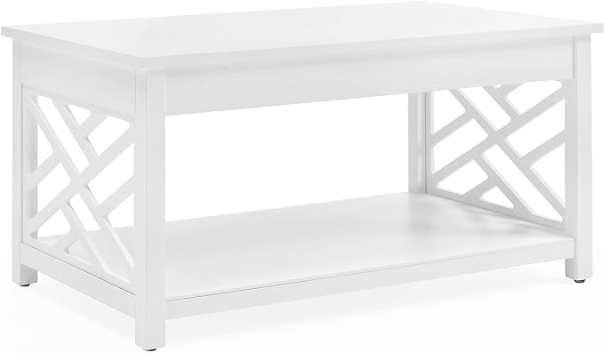 Alaterre Furniture Coventry 36" Coffee Two End Tables with Tray, Set of 3, White - LeafyLoom