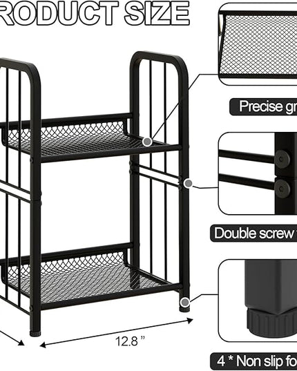 Bookshelf Storage Shelf Bookcase Freestanding Storage Stand for Living Room, Bedroom, Kitchen, Rust Resistance, Easy Assembly Free Combination Multi-Functional Organizer (2 Tiers, Black) - LeafyLoom