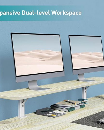 WOKA 55 x 28 Inch Electric Standing Desk with Wheels, Height Adjustable Stand up Desk with a Monitor Stand Riser, Standing Computer Desk with Memory Controllers, Adjustable Desks for Home Office - LeafyLoom