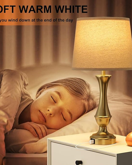 Touch Lamps for Bedrooms Set of 2 - Nightstand Table Lamp with USB C+A, 3 Way Dimmable Bedside Lamps for Living Room End Tables Set of 2, Farmhouse Night Stand Lamps(Brown&Gold) - LeafyLoom