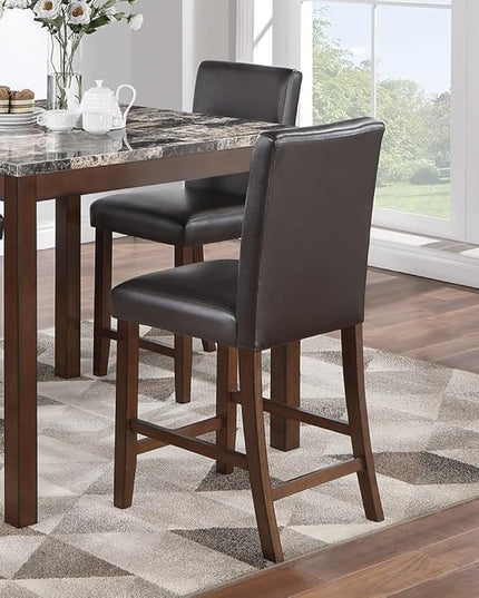 NicBex 5 Piece Dining Table Set Kitchen Table with Bench 5pc Counter Height Dining Set Kitchen Dinette Faux Marble Top Table and 4X High Chairs Faux Leather Cushions Seats, Espresso - LeafyLoom