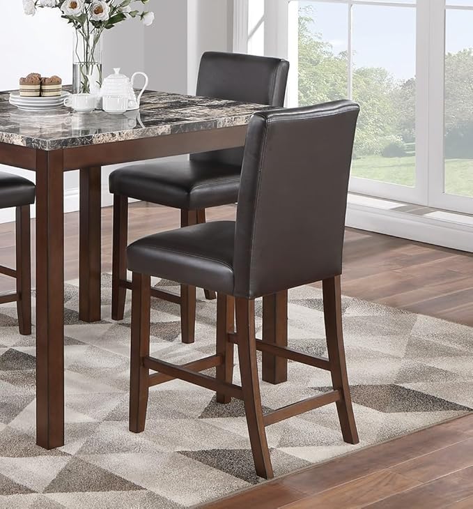 NicBex 5 Piece Dining Table Set Kitchen Table with Bench 5pc Counter Height Dining Set Kitchen Dinette Faux Marble Top Table and 4X High Chairs Faux Leather Cushions Seats, Espresso - LeafyLoom