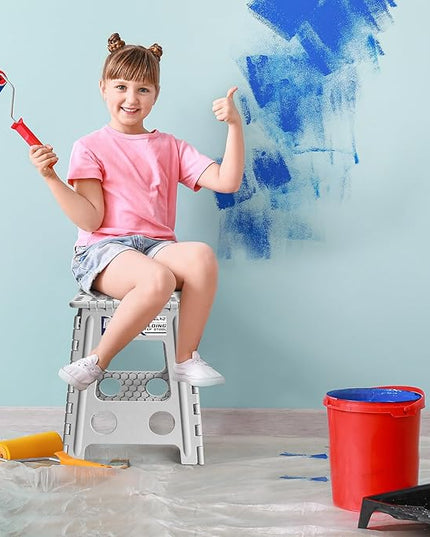 Delxo 16 Inch Folding Step Stool, Heavy Duty Foldable Stool for Adults,Premium Portable Collapsible Plastic Step Stool,Non Slip Folding Stools for Kitchen Bathroom Bedroom Up to 400LBS,(Grey 1PC) - LeafyLoom