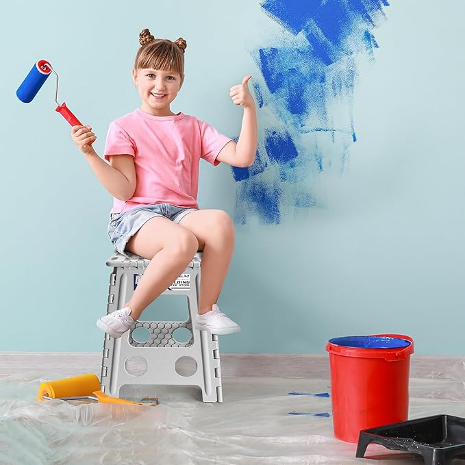 Delxo 16 Inch Folding Step Stool, Heavy Duty Foldable Stool for Adults,Premium Portable Collapsible Plastic Step Stool,Non Slip Folding Stools for Kitchen Bathroom Bedroom Up to 400LBS,(Grey 1PC) - LeafyLoom