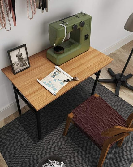 SDHYL 39 inchesNo Assembly Foldable Computer Desk for Home Office Workstation, Study and Writing, Teak Board and Black Leg - LeafyLoom