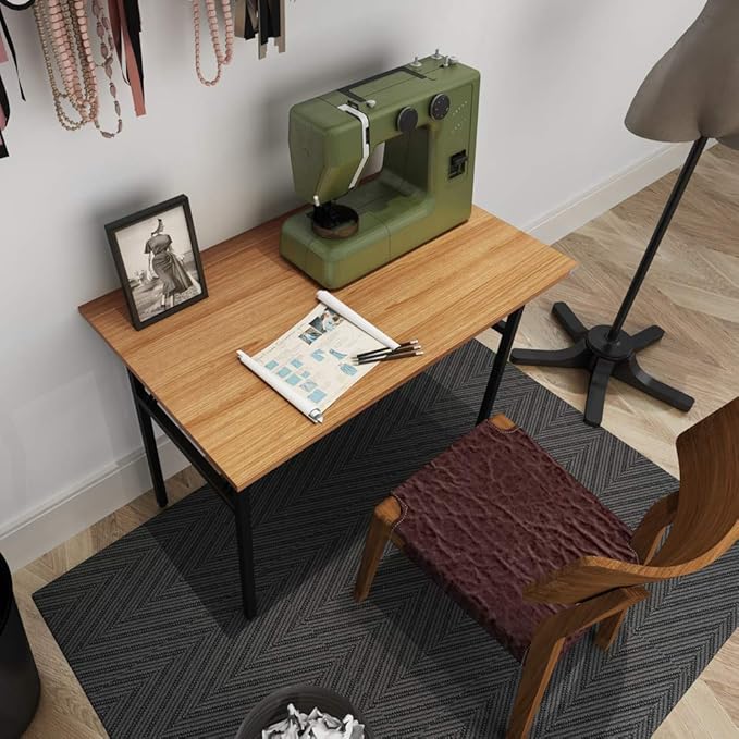 SDHYL 39 inchesNo Assembly Foldable Computer Desk for Home Office Workstation, Study and Writing, Teak Board and Black Leg - LeafyLoom