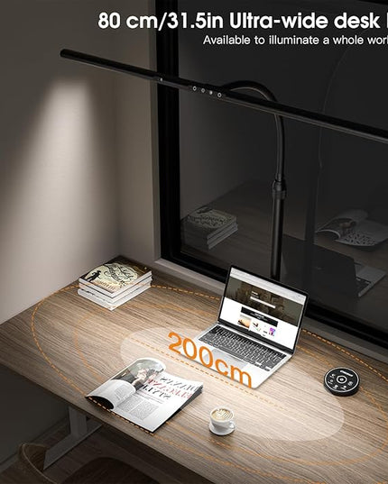 Desk Lamp with Clamp, 31.5" LED Desk Lamp for Home Office, 24W Gesture Sensing Control Desk Light, Dimmable & Color Temperature, Eye-Caring Office Lamp, Brightest Architect Lamp for Screen - LeafyLoom
