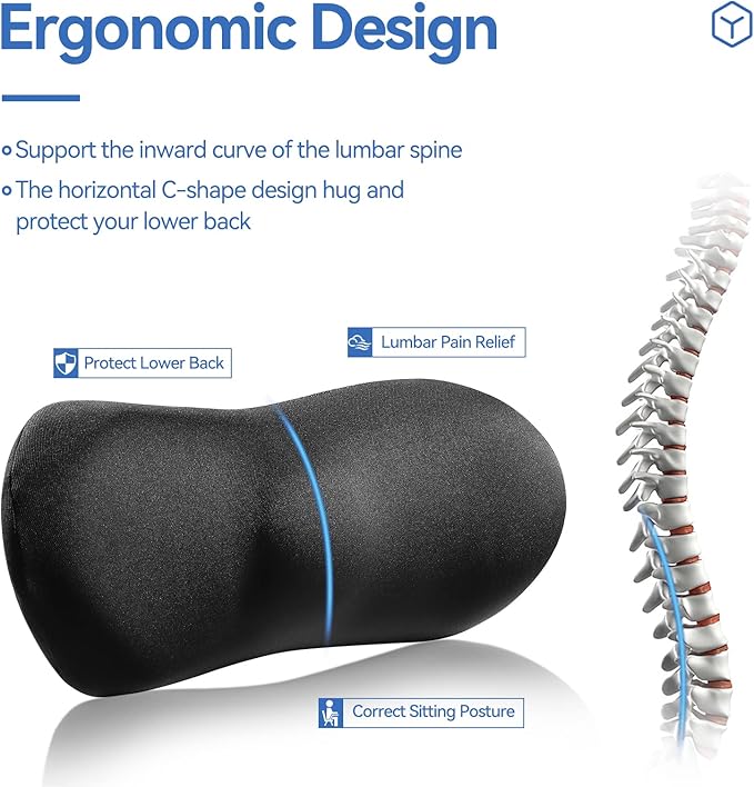 Lumbar Support Pillow – Memory Foam Lumbar Pillow for Lower Back Support, Back Cushion with Strap for Pain Relief, Perfect Lumbar Support Pillow for Office Chair, Car Seat, Bed, Recliner - LeafyLoom