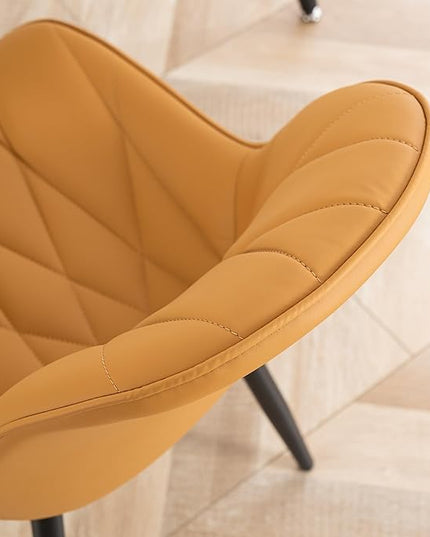 YOUNIKE Dining Chairs Set of 2, Saffron Tan Comfy Padded Kitchen Chairs, Armless Modern Faux Leather Upholstered Dining Room Chairs, Elegant Dinning Chairs Side Chairs, Loads up to 300LBS - LeafyLoom