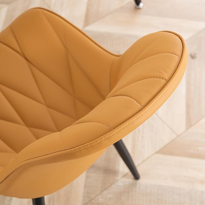 YOUNIKE Dining Chairs Set of 2, Saffron Tan Comfy Padded Kitchen Chairs, Armless Modern Faux Leather Upholstered Dining Room Chairs, Elegant Dinning Chairs Side Chairs, Loads up to 300LBS - LeafyLoom