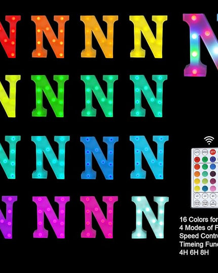 Letter LED Lights, 16 Colors Changing LED Marquee Letter Lights, Dimmable Night Lights for Wedding, Birthday, Holiday, Party, Bar, Christmas Decoration,Dorm Room Decor- Multicolor N - LeafyLoom