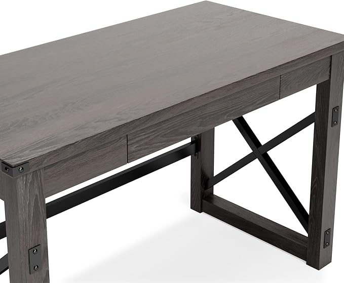 Signature Design by Ashley Freedan Rustic Farmhouse Home Office Desk, Dark Gray - LeafyLoom