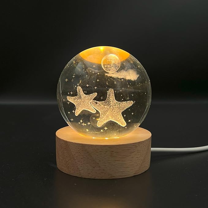 3D Starfish Crystal Ball Light - Glowing LED Night Light, Starfish Decor, Ideal Gift for Kids,Teens, Boys, and Girls - LeafyLoom