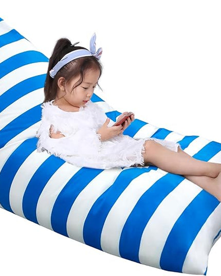 Jorbest Bean Bag Stuffed Animal Storage, Luxury Velvet Bean Bag Covers Only without Filling, Stuffed Animal Bean Bag Storage, Bean Bag Chair for Adults and Kids, (Stripe White Blue, 200L/52 Gal) - LeafyLoom