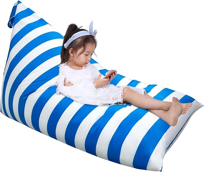 Jorbest Bean Bag Stuffed Animal Storage, Luxury Velvet Bean Bag Covers Only without Filling, Stuffed Animal Bean Bag Storage, Bean Bag Chair for Adults and Kids, (Stripe White Blue, 200L/52 Gal) - LeafyLoom