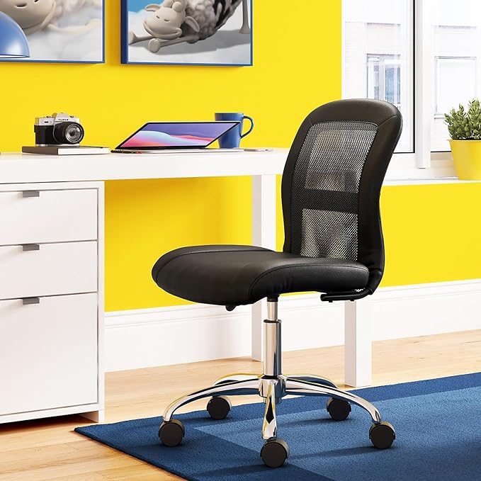 Serta Essential Armless Desk Chair Small TaskChair with Wheels, Breathable Mesh Back, SertaQuality Foam Cushion Seat for Comfort, Functional, Lightweight and Versatile, Task, Black - LeafyLoom