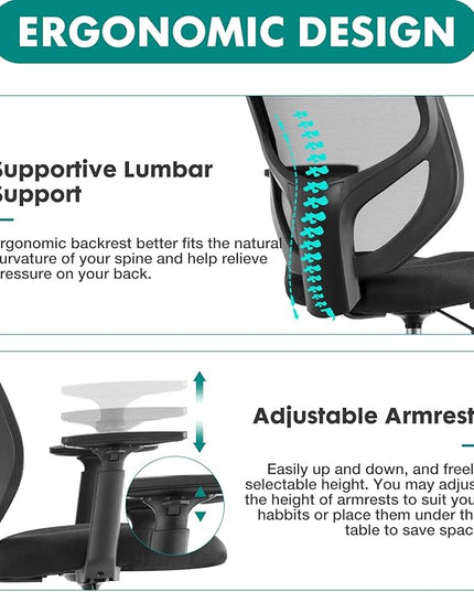 B0B744NKYL– Tall Drafting Chair - Tall Standing Office Desk Chair with Adjustable Foot Ring, Chair with Ergonomic Lumbar Support, Adjustable Height, Breathable Mesh color: DarkBlack - LeafyLoom