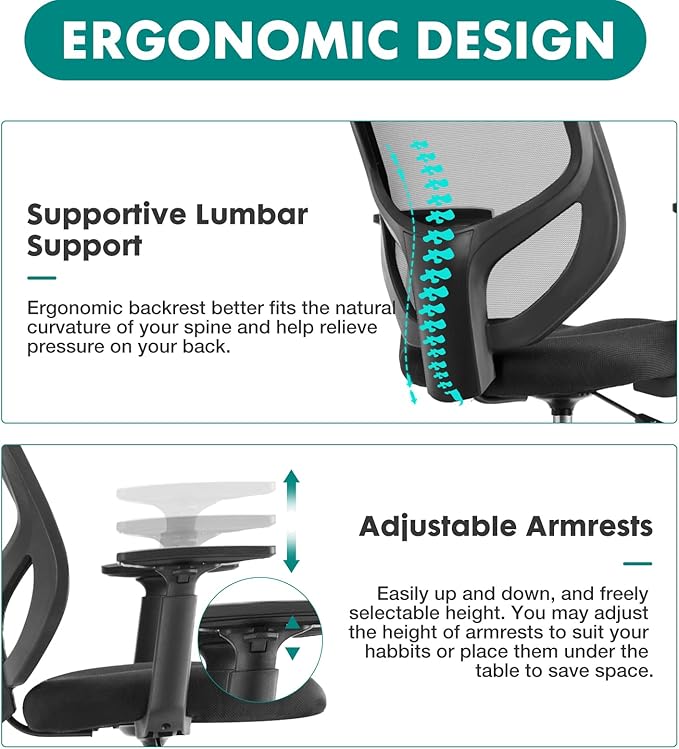 B0B744NKYL– Tall Drafting Chair - Tall Standing Office Desk Chair with Adjustable Foot Ring, Chair with Ergonomic Lumbar Support, Adjustable Height, Breathable Mesh color: DarkBlack - LeafyLoom