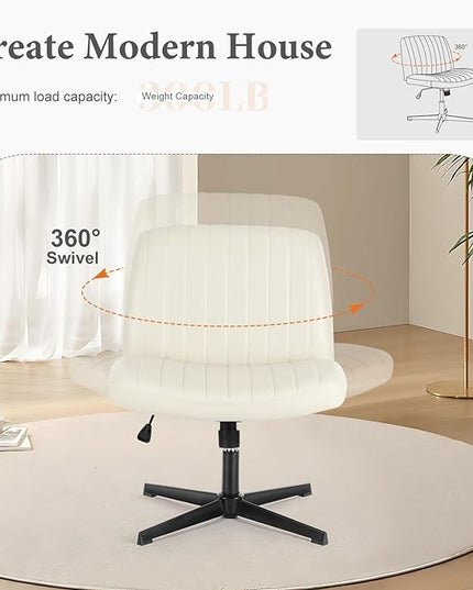 Sweetcrispy Criss Cross Chair Legged, Armless Office Desk Chair No Wheels, Swivel Vanity Chair, Height Adjustable Wide Seat Computer Task Chair, Fabric Vanity Modern Home Chair Cream - LeafyLoom