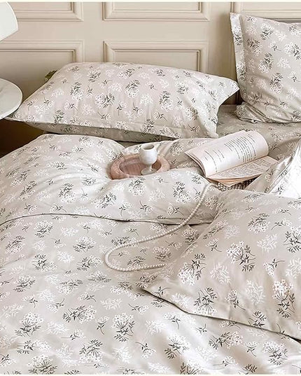 Nanko Beige Floral Comforter Set Queen Size 3 Pcs, Cream Tan Flower Print Pattern Soft Microfiber Down Alternative Duvet Insert, Farmhouse Bedding Sets Bed in a Bag for Women Men, 90 x 90 inch - LeafyLoom