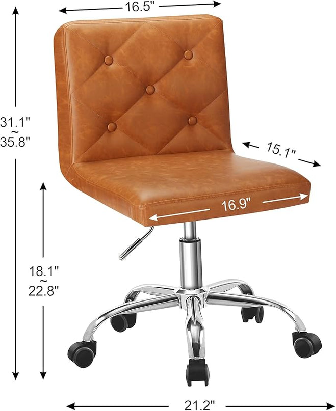 VECELO PU Leather Mid-Back Armless Desk Chair Adjustable Height 360° Rolling Swivel for Home Office Work, Brown - LeafyLoom