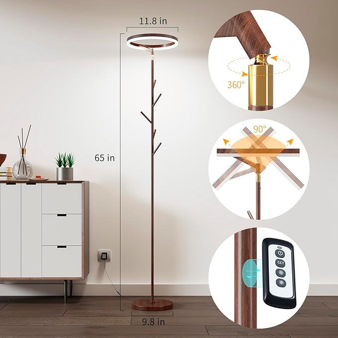 Innovative Floor Lamp, Floor Lamps for Living Room with Coat Rack, Floor Lamps with Stepless Adjust Color Temperatures & Brightness, Remote Control and Touch Control - LeafyLoom