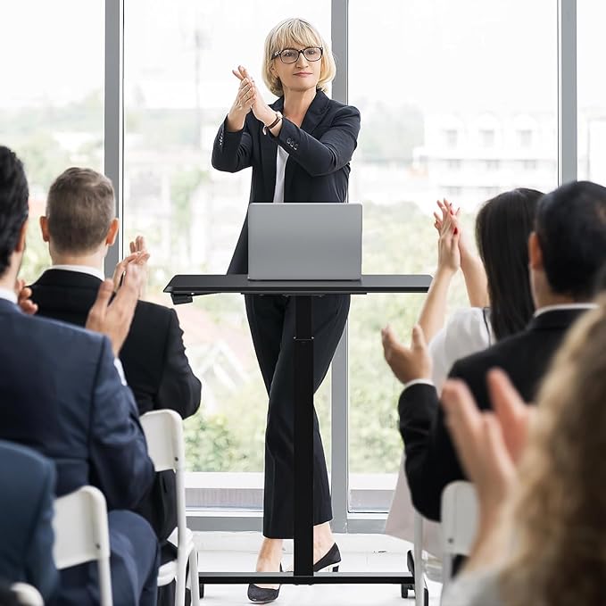 edx Small Standing Desk Mobile Portable Rolling Laptop Desk on Wheels, Adjustable Height for Home Office - LeafyLoom