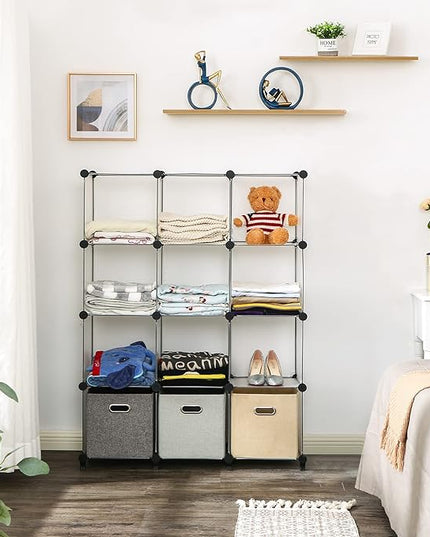 ANWBROAD Cube Storage Organizer 12-cube DIY Modular Closet Organizer Plastic Bookshelf Bookcase Storage Shelves Units Rubber Hammer for Bedroom Office Living Room ULCS012T - LeafyLoom