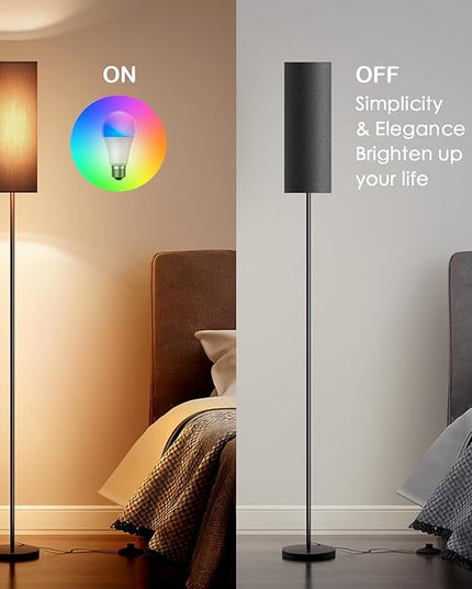 Floor Lamps for Living Room, Modern Floor Lamp with RGB LEDs Bulb,Dimmable Floor Lamp with App Control & Remote Control,Tall Reading Lamp for Bedroom, Living Room, Office,Black Lampshade - LeafyLoom